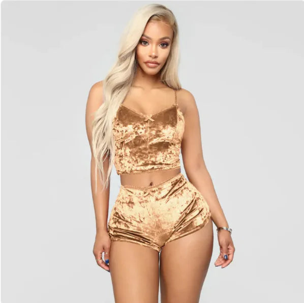 Hollow Sexy Slim Velvet Lace Two-Piece