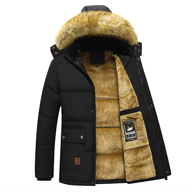 Windproof Fleece Jacket Hooded Fur Collar