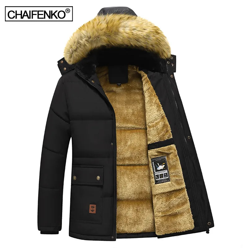 Windproof Fleece Jacket Hooded Fur Collar
