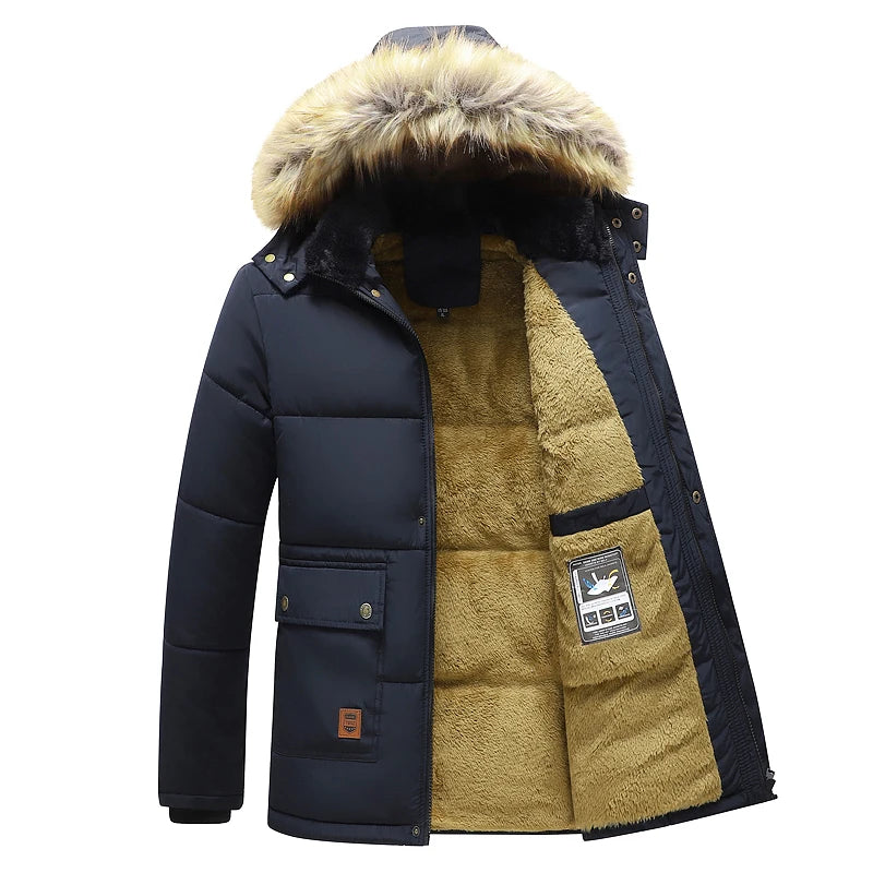 Windproof Fleece Jacket Hooded Fur Collar