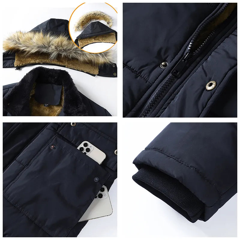 Windproof Fleece Jacket Hooded Fur Collar