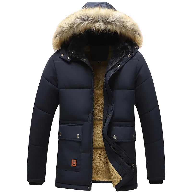 Windproof Fleece Jacket Hooded Fur Collar