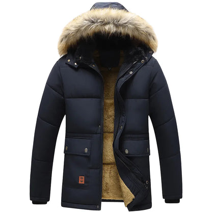 Windproof Fleece Jacket Hooded Fur Collar