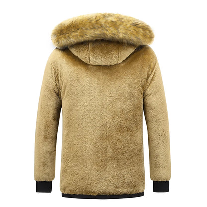 Windproof Fleece Jacket Hooded Fur Collar