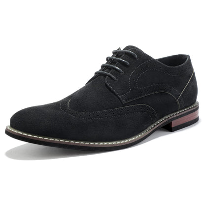 Mofri Mens Oxford Shoes Wingtip Dress Shoes Lace Up Shoes(Black Suede11)