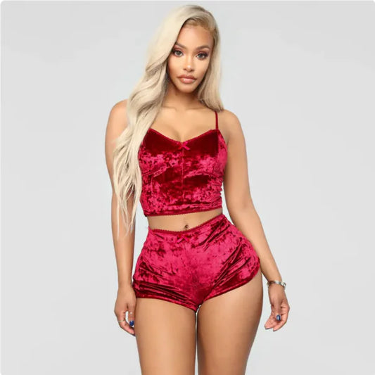 Hollow Sexy Slim Velvet Lace Two-Piece